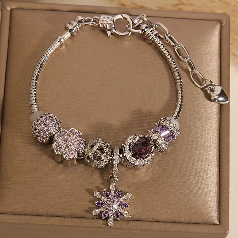 Handcrafted Purple Crystal Bracelet with Snowflake Star Pendant | Crystal Jewelry - Image 9