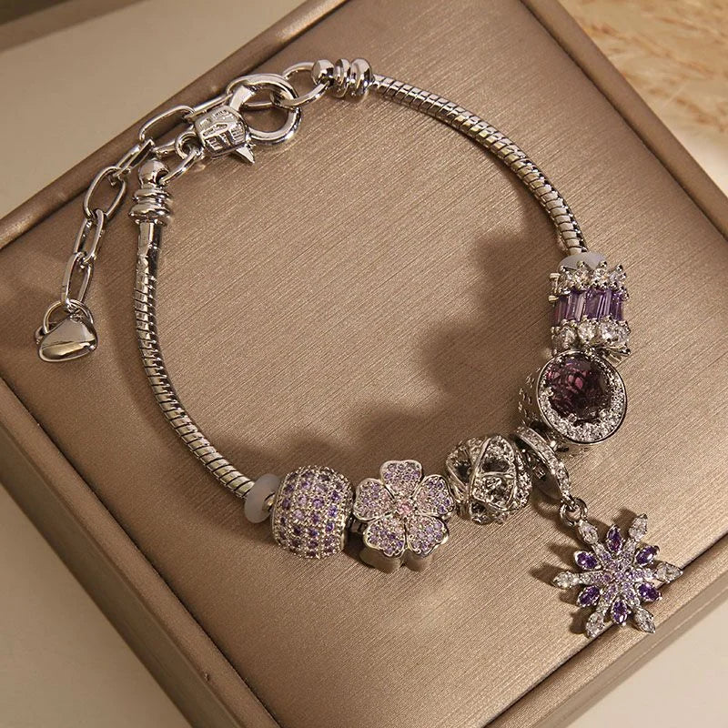 Handcrafted Purple Crystal Bracelet with Snowflake Star Pendant | Crystal Jewelry - Image 11