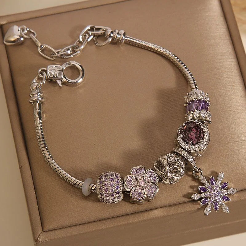 Handcrafted Purple Crystal Bracelet with Snowflake Star Pendant | Crystal Jewelry - Image 37