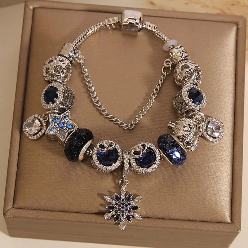 Handcrafted Blue Starry Sky Bracelet with Snowflake Charm | Crystal Jewelry - Image 3