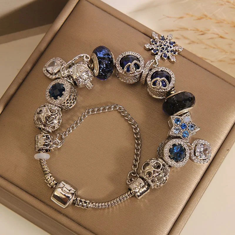 Handcrafted Blue Starry Sky Bracelet with Snowflake Charm | Crystal Jewelry - Image 5