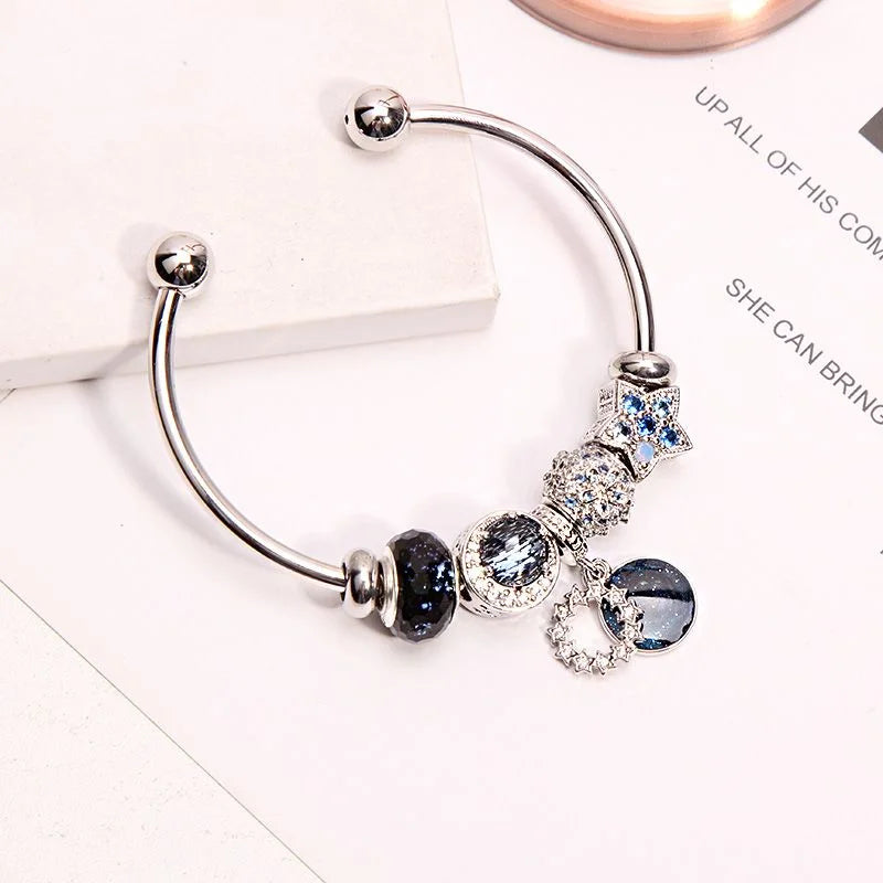 Handcrafted blue moon and star wish bracelet crystal jewelry by Crystalvana
