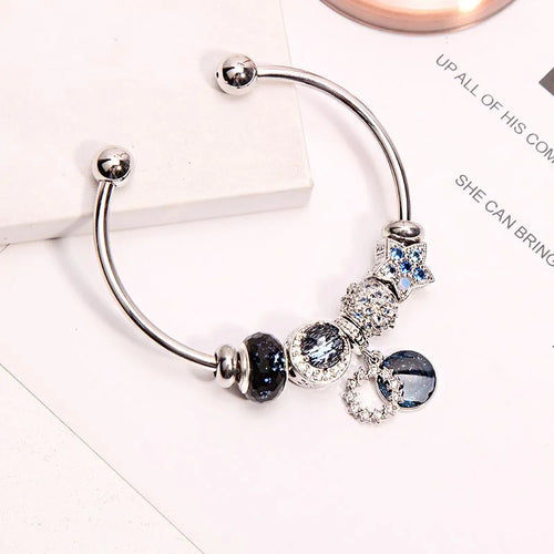 Handcrafted blue moon and star wish bracelet crystal jewelry by Crystalvana