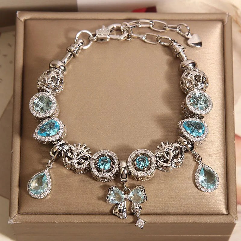 Handcrafted Ocean Heart Blue Beaded Bracelet | Angel Gift Crystal Jewelry - Image 2