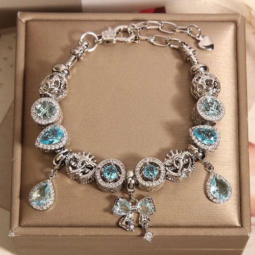 Handcrafted Ocean Heart Blue Beaded Bracelet | Angel Gift Crystal Jewelry - Image 2