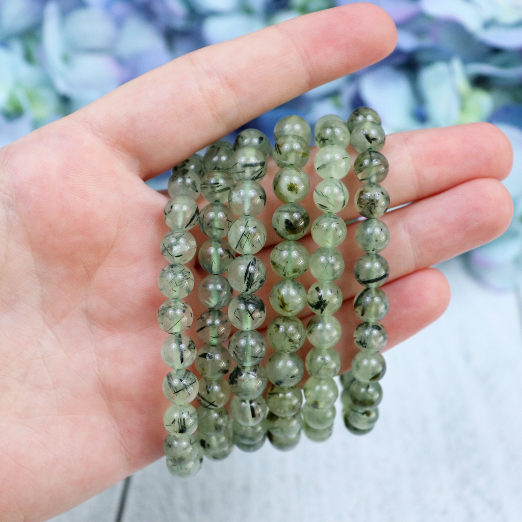 Prehnite + Epidote Beaded Bracelet – natural Prehnite crystal bracelet by Crystalvana