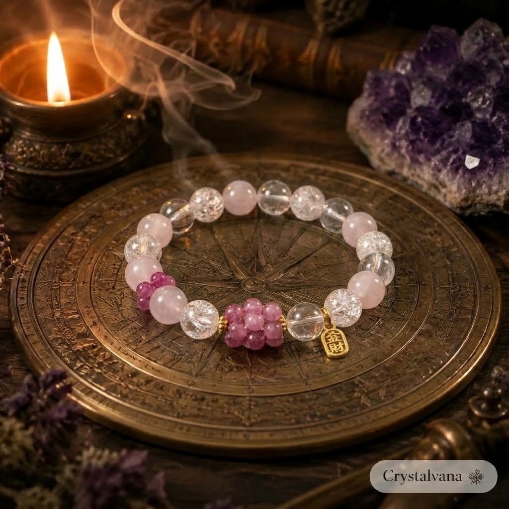 Natural Rose Quartz, Pink Agate & White Agate Bracelet 14mm | Love & Purity | Crystalvana