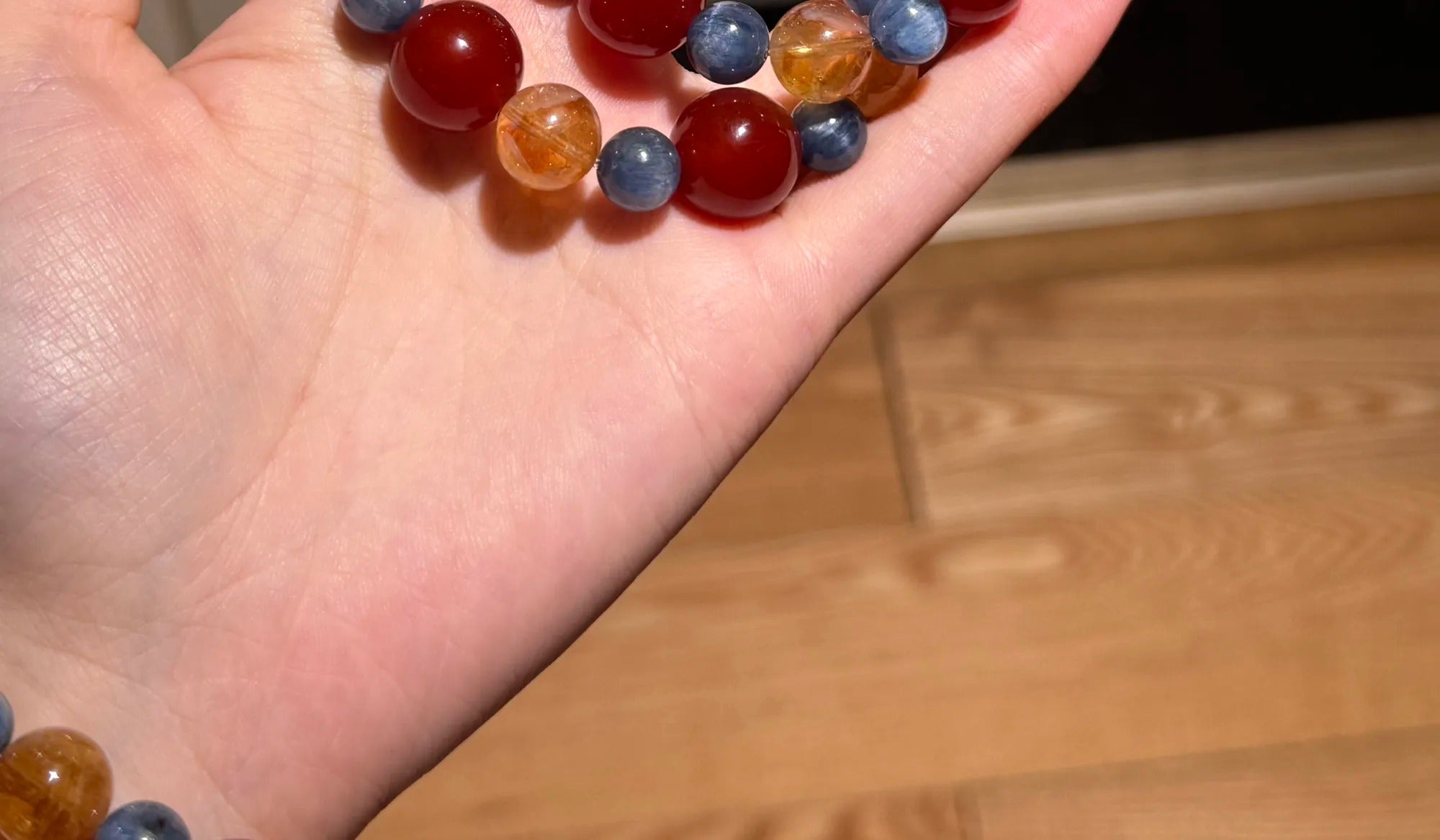 Natural Red Agate, Blue Kyanite & Yellow Tower Crystal Bracelet 8-14mm | Health & Wealth | Crystalvana