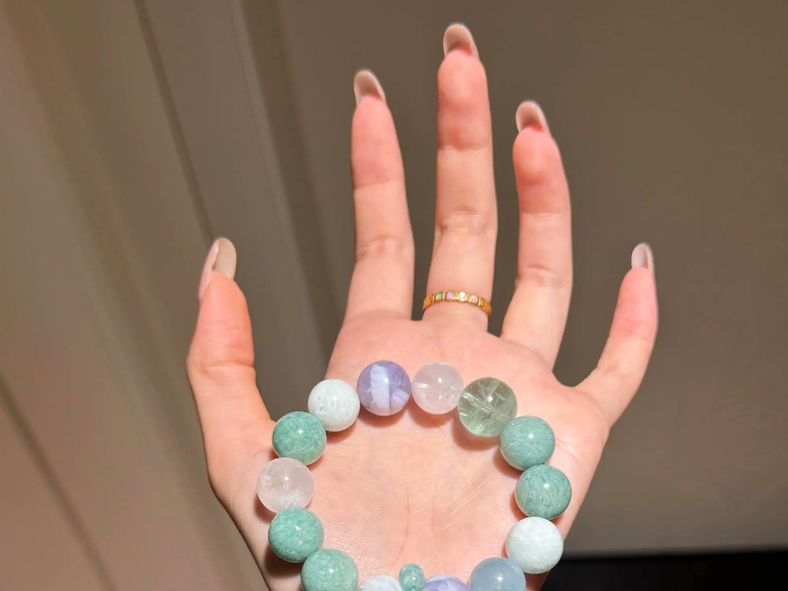 Ban Shan Qing | Amazonite White Phantom Amethyst Verdite Fluorite 13mm Bracelet | Crystalvana