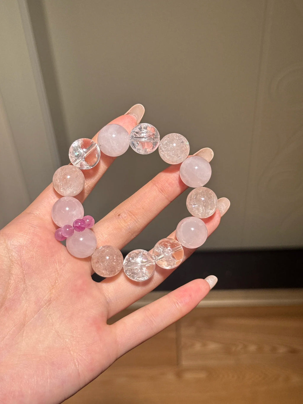 Natural Rose Quartz, Pink Agate & White Agate Bracelet 14mm | Love & Purity | Crystalvana