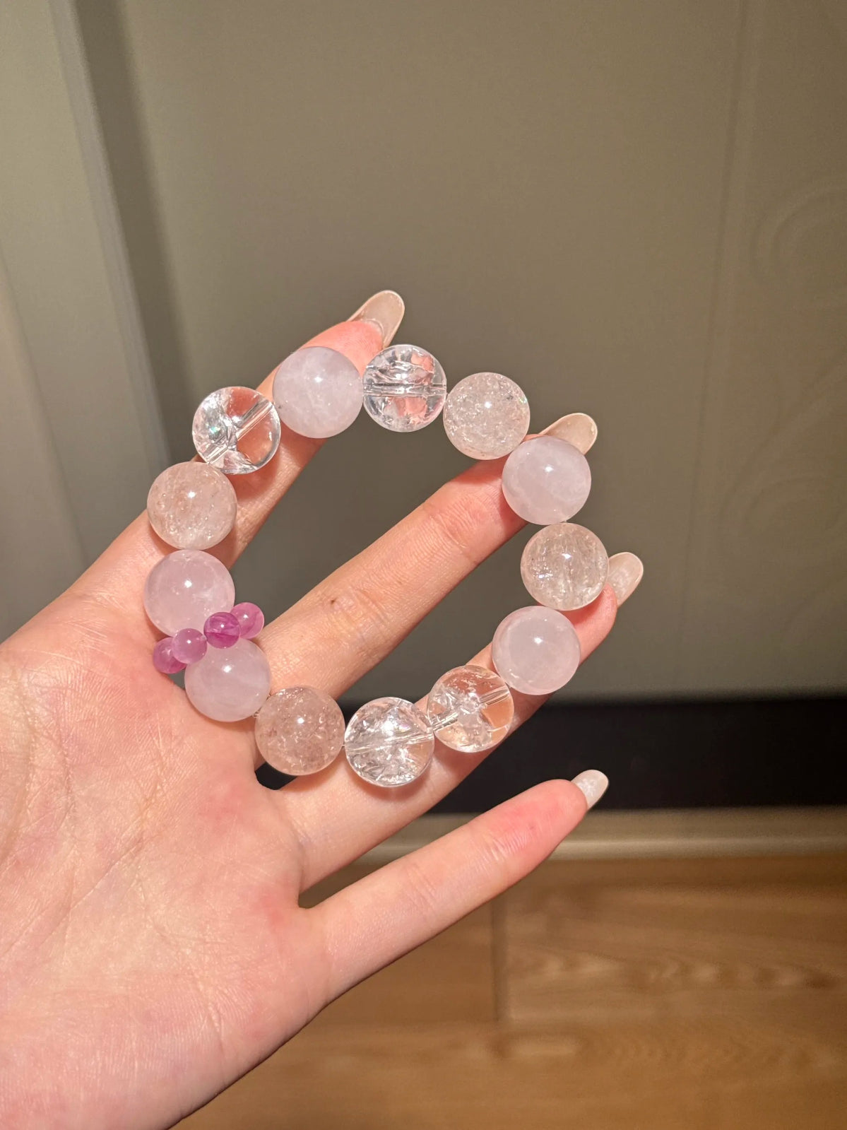 Natural Rose Quartz, Pink Agate & White Agate Bracelet 14mm | Love & Purity | Crystalvana
