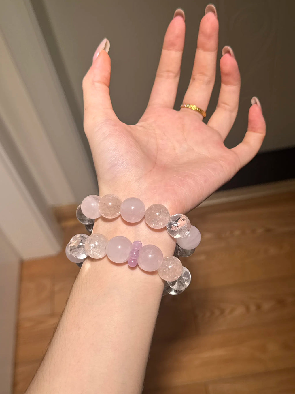 Natural Rose Quartz, Pink Agate & White Agate Bracelet 14mm | Love & Purity | Crystalvana