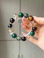 Natural Malachite Gold Foil Smoky Quartz Green Rutilated Quartz Yellow Tiger Eye Bracelet 13-15mm | Crystalvana