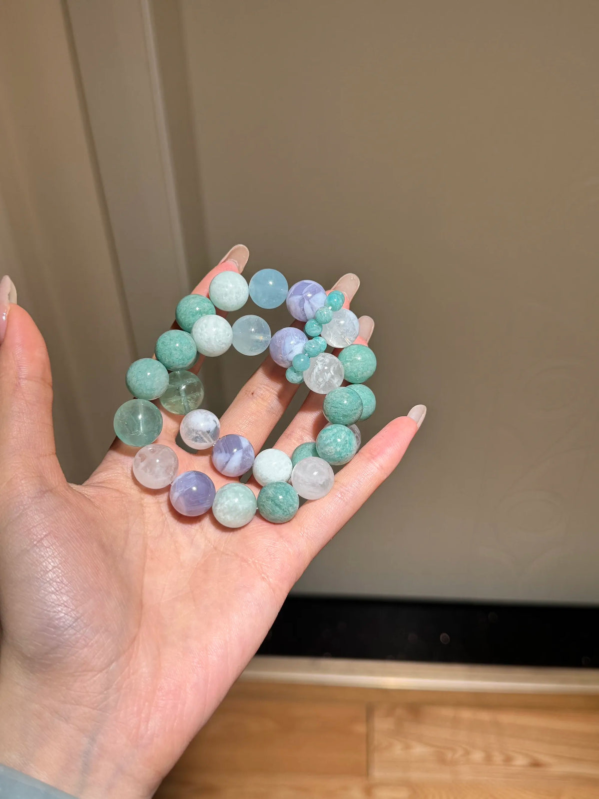 Ban Shan Qing | Amazonite White Phantom Amethyst Verdite Fluorite 13mm Bracelet | Crystalvana