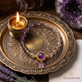 Handcrafted natural amethyst bracelet with four-leaf clover pendant - Crystalvana