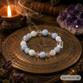 Natural Blue Lace Agate & Snowflake Phantom Crystal Bracelet | Calm & Clarity | Crystalvana