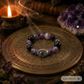 Amethyst Rabbit Hair & Black Obsidian Bracelet | Protection & Intuition | Crystalvana
