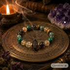 Natural Malachite Gold Foil Smoky Quartz Green Rutilated Quartz Yellow Tiger Eye Bracelet 13-15mm | Crystalvana