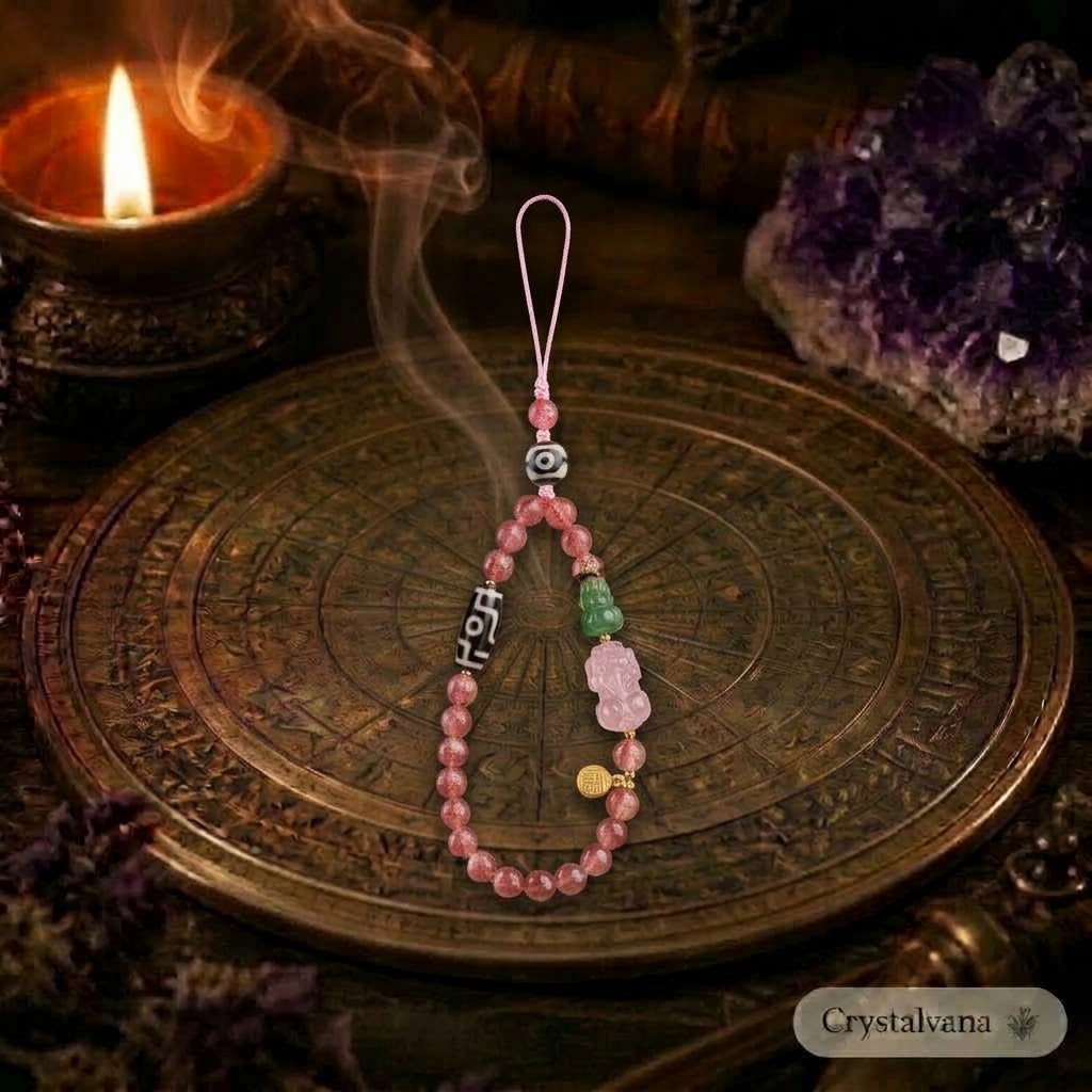Strawberry Quartz Crystal Phone Charm | Joy & Creativity | Crystalvana