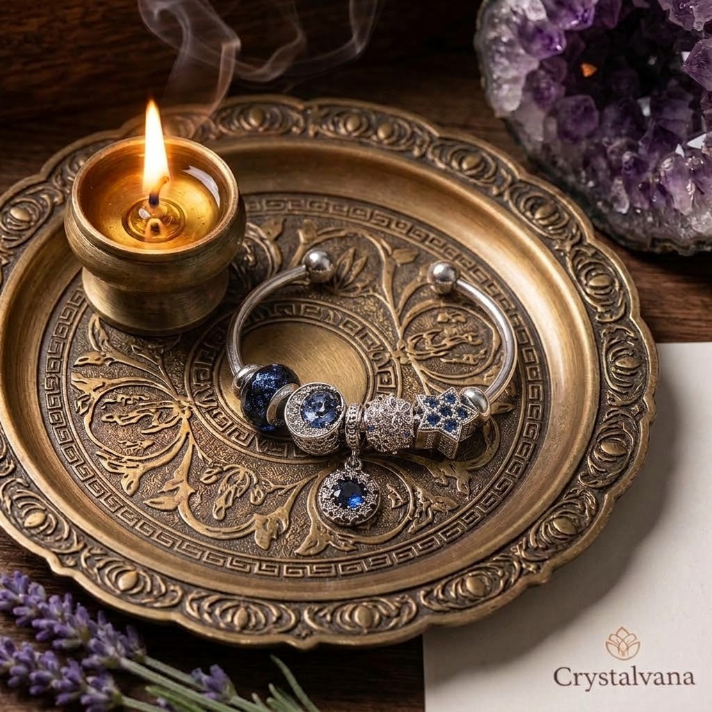 Handcrafted blue moon and star wish bracelet with natural crystal beads - Crystalvana