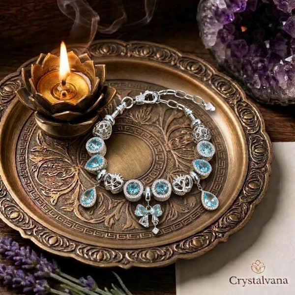 Natural crystal bracelet Handcrafted Ocean Heart Blue Beaded Bracelet