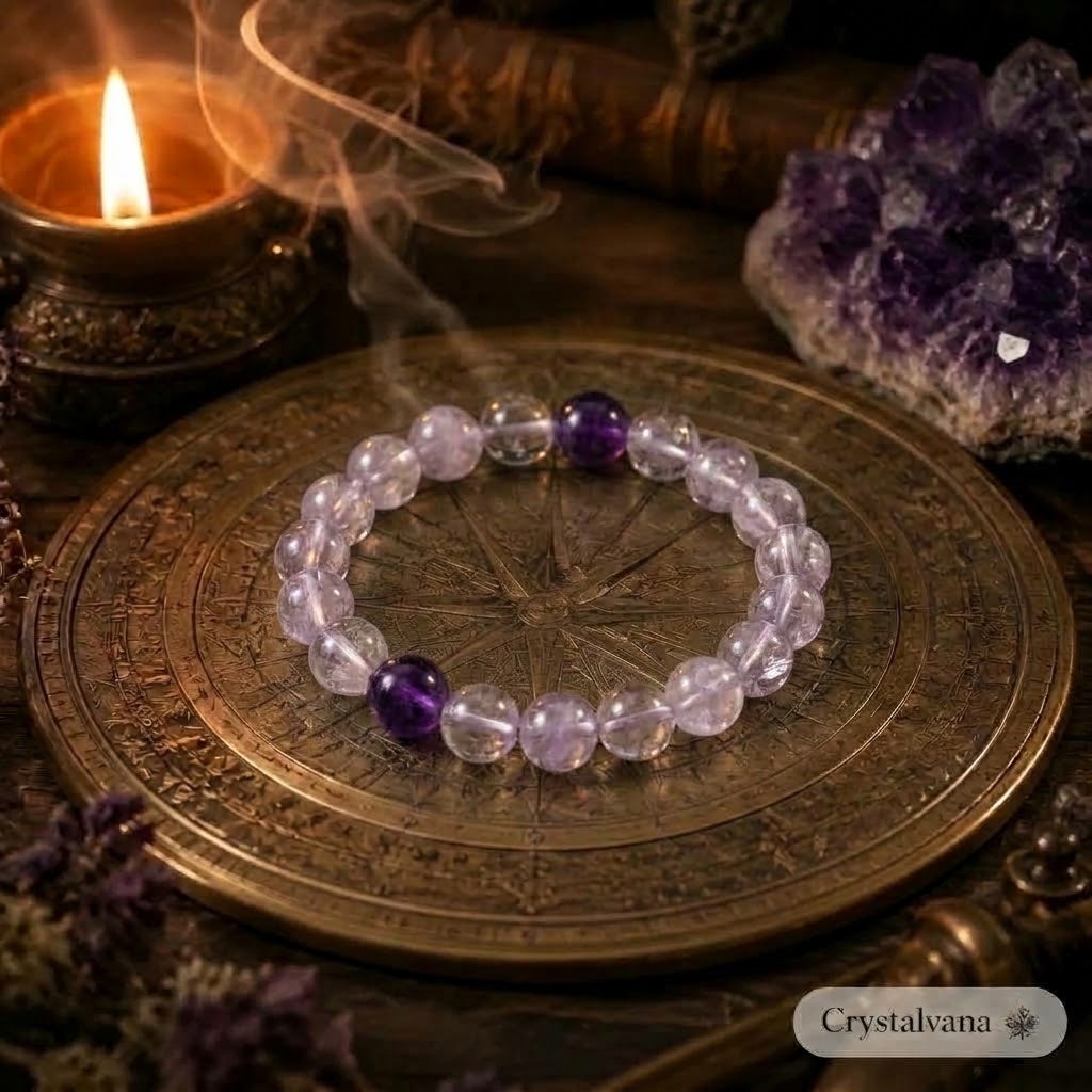 Sweet Amethyst & White Crystal Bracelet | Nine-Li Fire Energy | Crystalvana