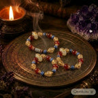 Natural Red Agate, Blue Kyanite & Yellow Tower Crystal Bracelet 8-14mm | Health & Wealth | Crystalvana