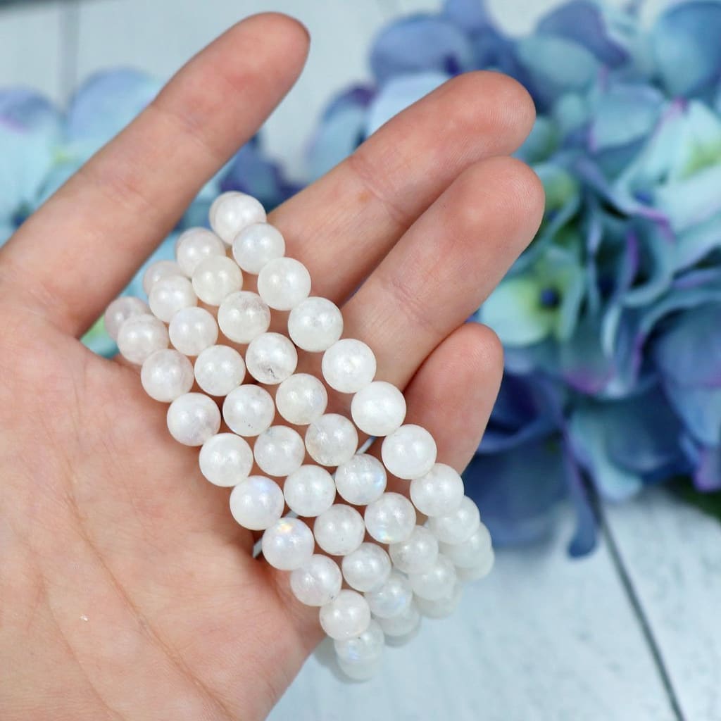 High-Grade Rainbow Moonstone Beaded Bracelet – natural Rainbow Moonstone crystal bracelet by Crystalvana