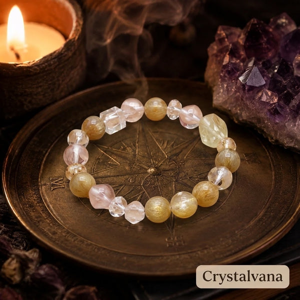 Natural crystal bracelet Fortune Gold Wealth Crystal 15mm Bracelet