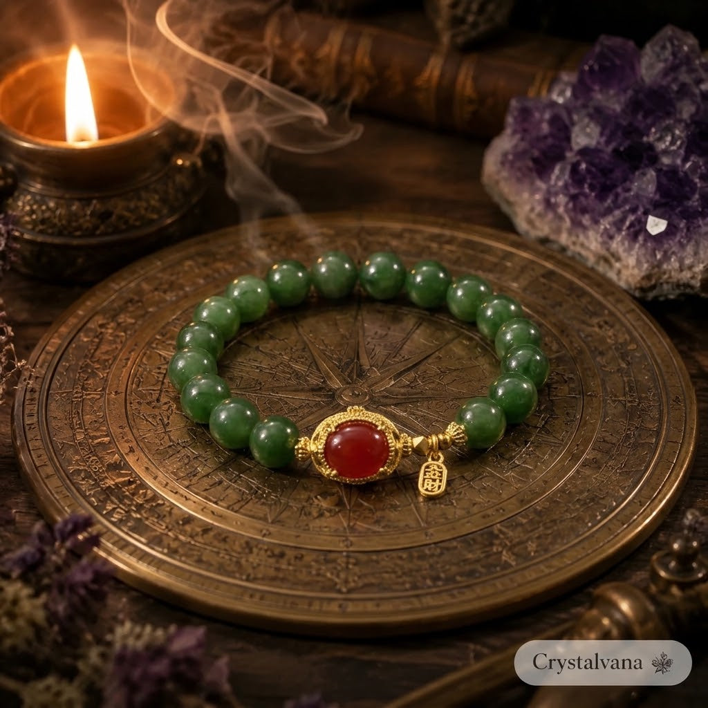 Natural Hetian Jade Green Silver Bracelet | Harmony & Protection | Crystalvana