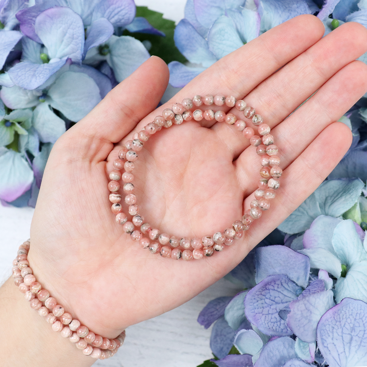 Rhodochrosite Beaded Bracelet – natural Rhodochrosite crystal bracelet by Crystalvana