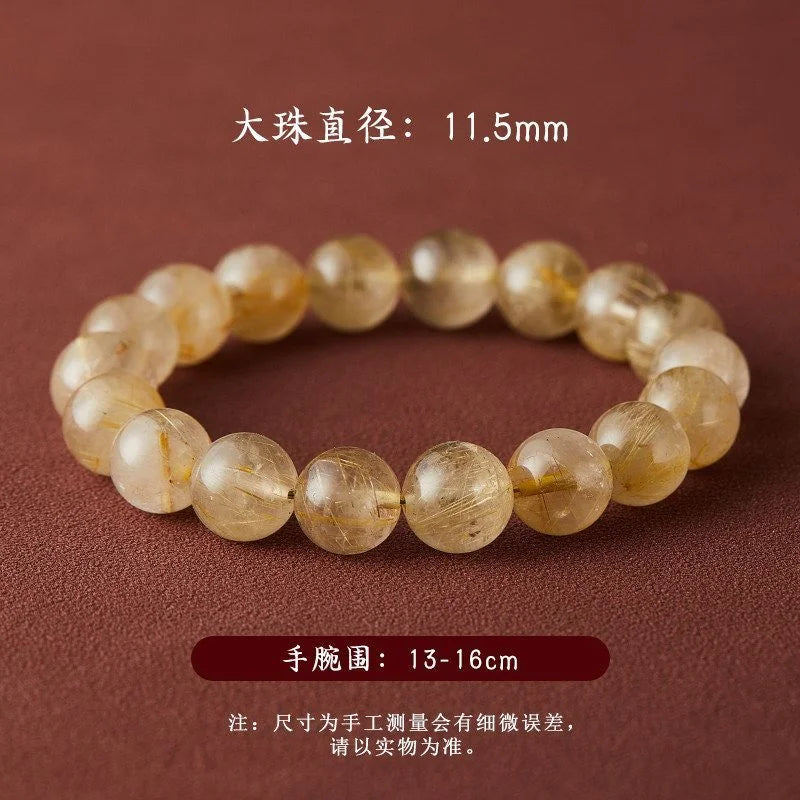 Natural Rutilated Quartz crystal bracelet with golden inclusions for manifestation, Crystalvana