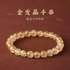 Natural Rutilated Quartz crystal bracelet with golden inclusions for manifestation, Crystalvana