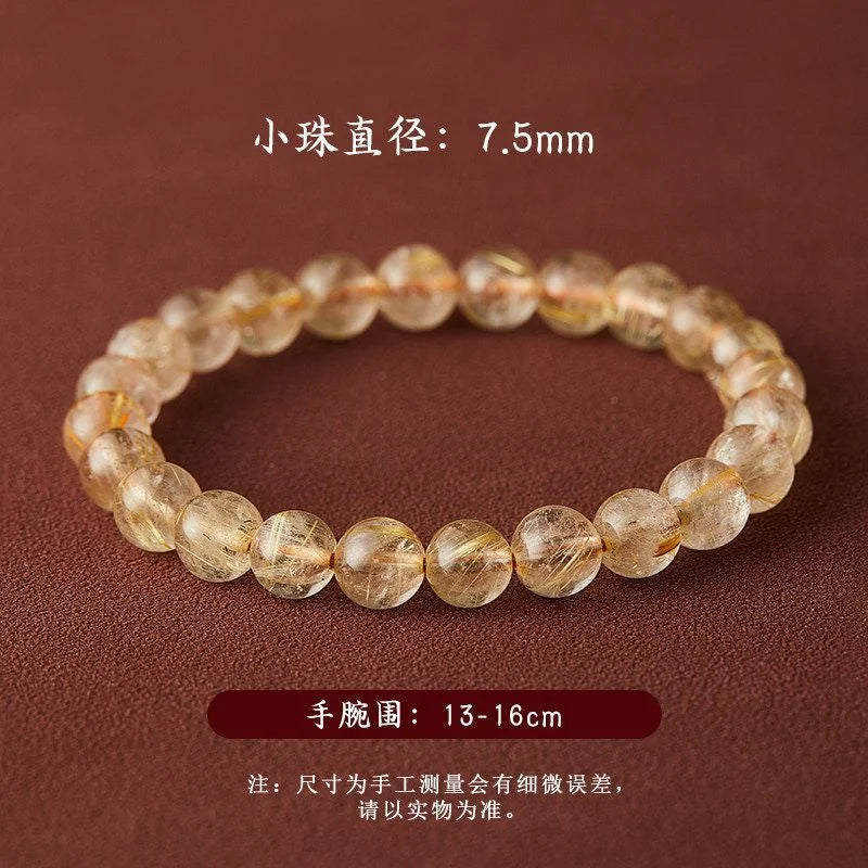 Natural Rutilated Quartz crystal bracelet with golden inclusions for manifestation, Crystalvana