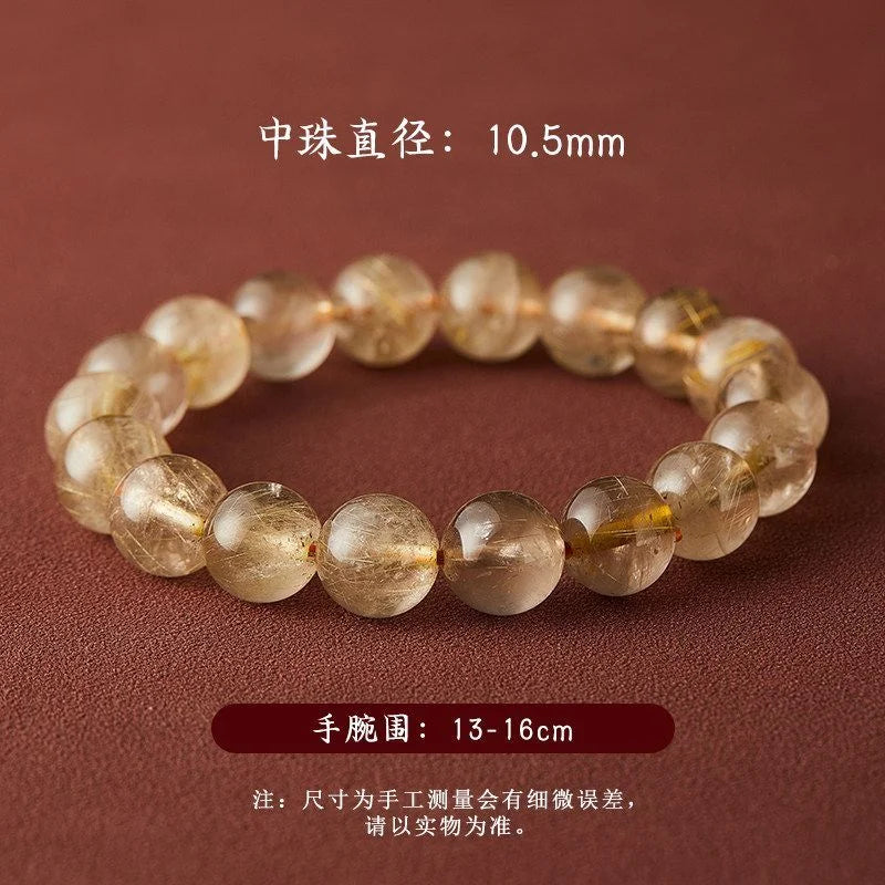 Natural Rutilated Quartz crystal bracelet with golden inclusions for manifestation, Crystalvana