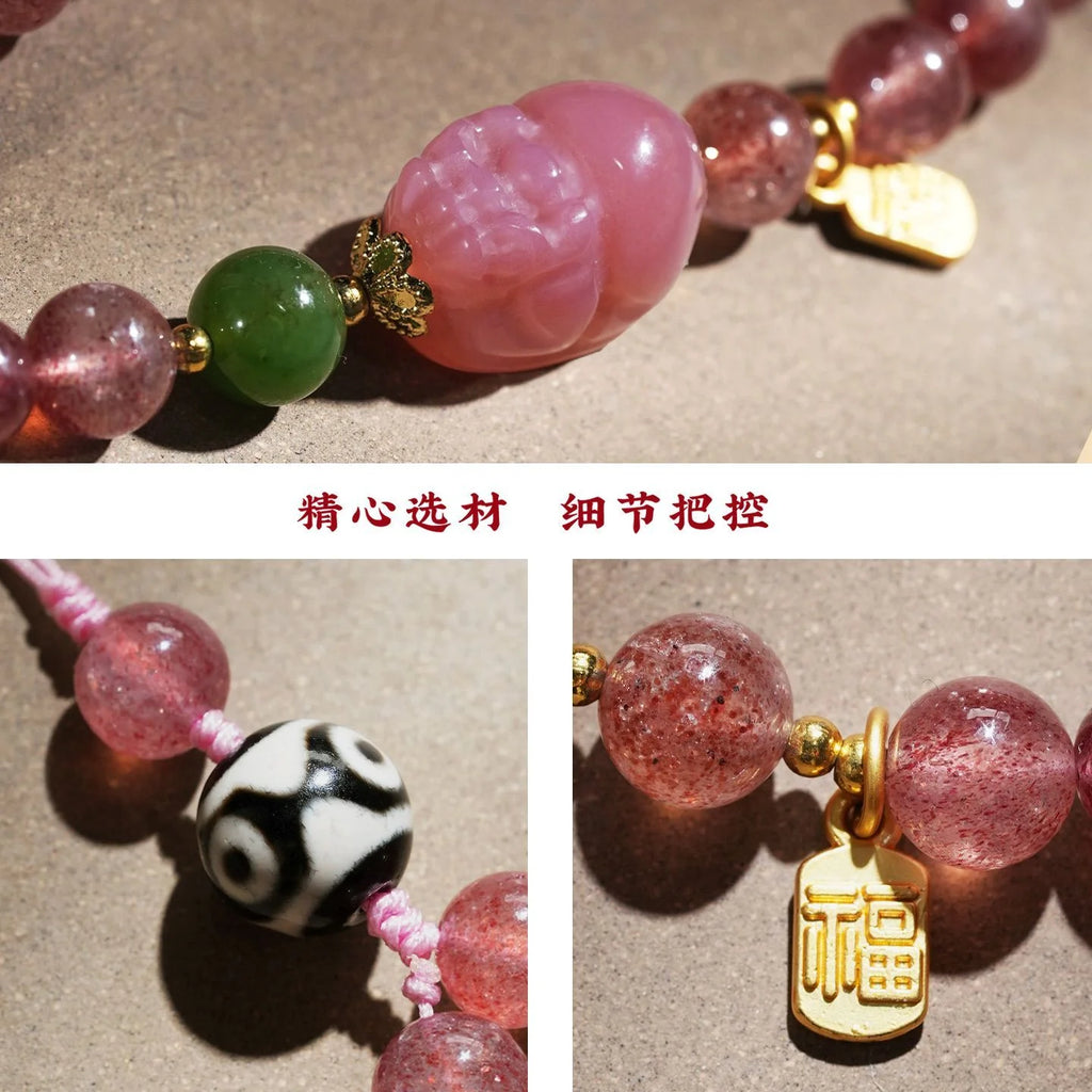Strawberry Quartz crystal phone charm for joy and creativity, Crystalvana