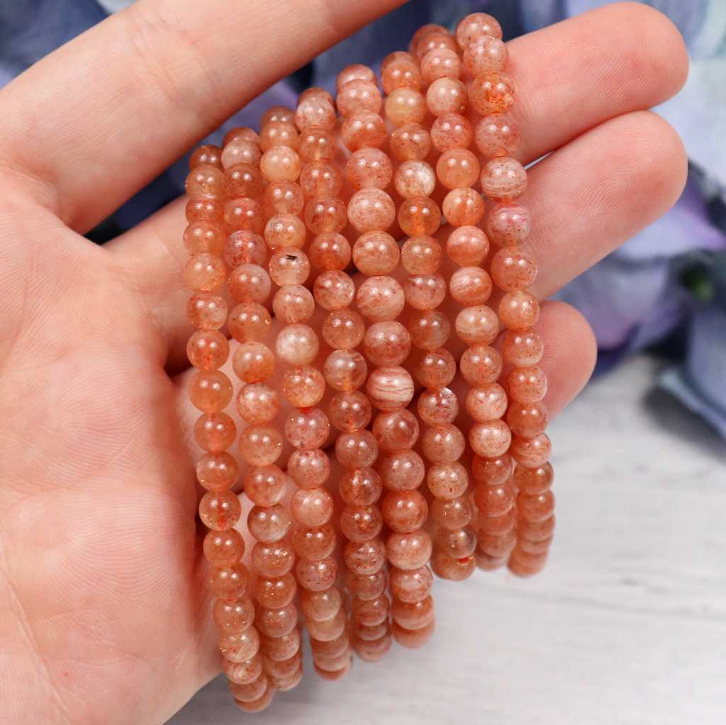 Sunstone Beaded Bracelet – natural Sunstone crystal bracelet by Crystalvana