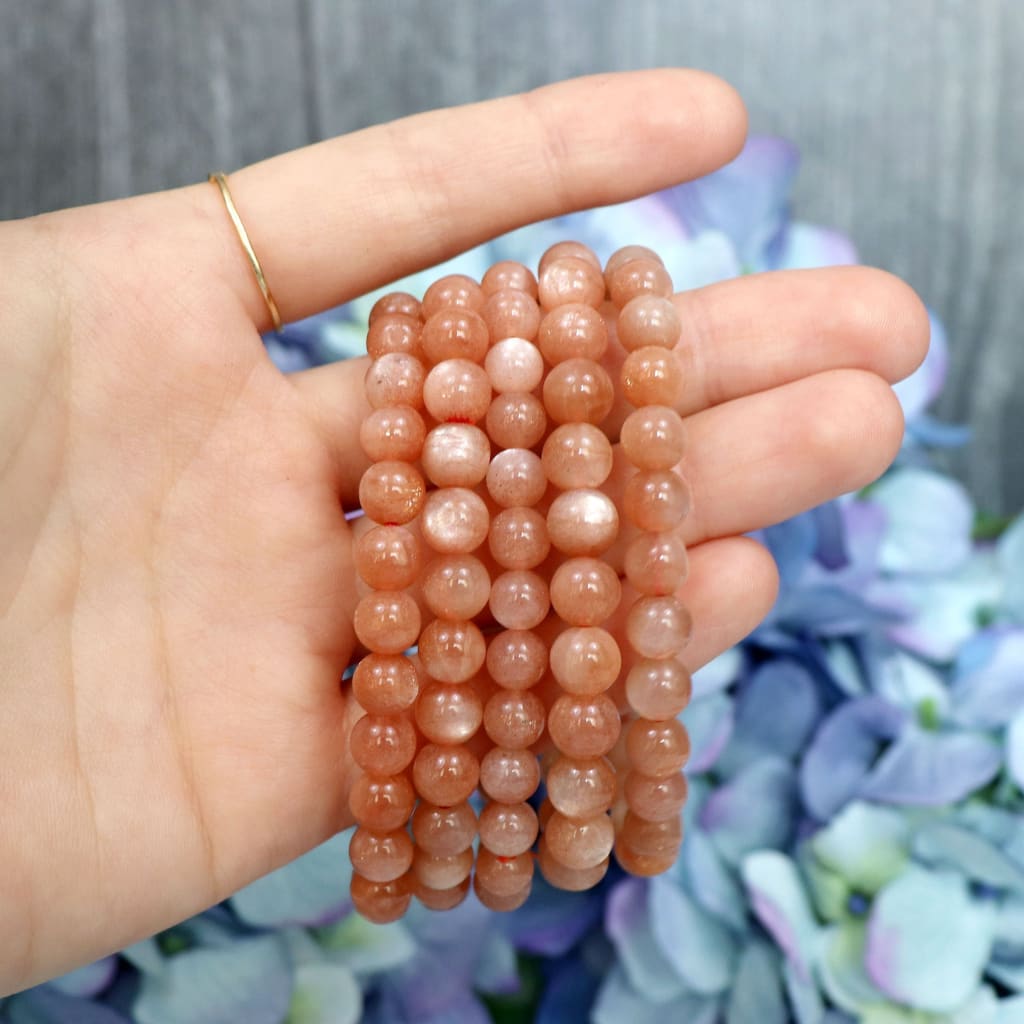 Sunstone bracelet worn on the wrist