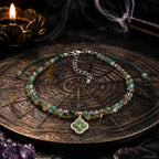 Thyroid Scar Cover Necklace | Natural Green Agate Choker with 4-Leaf Clover | Crystalvana