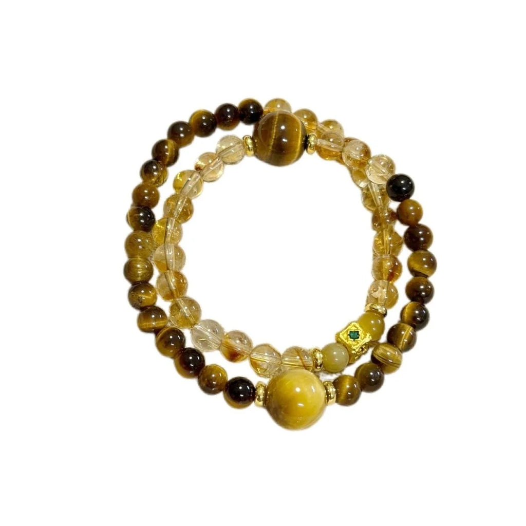 Tiger's Eye and Citrine crystal bracelet for abundance and style, Crystalvana