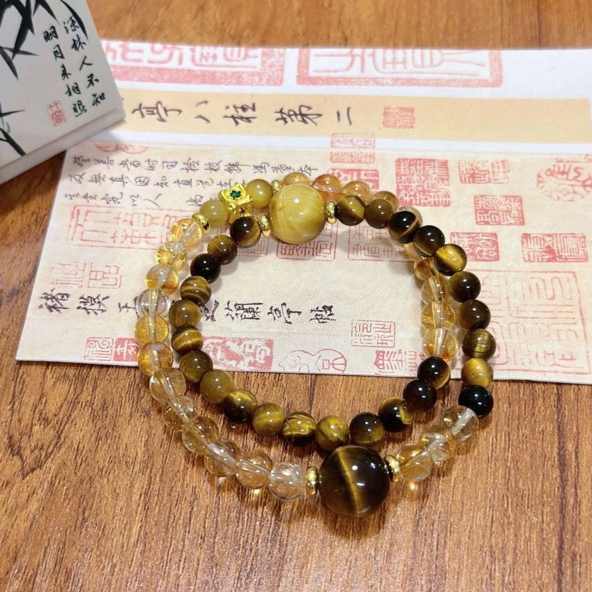 Tiger's Eye and Citrine crystal bracelet for abundance and style, Crystalvana