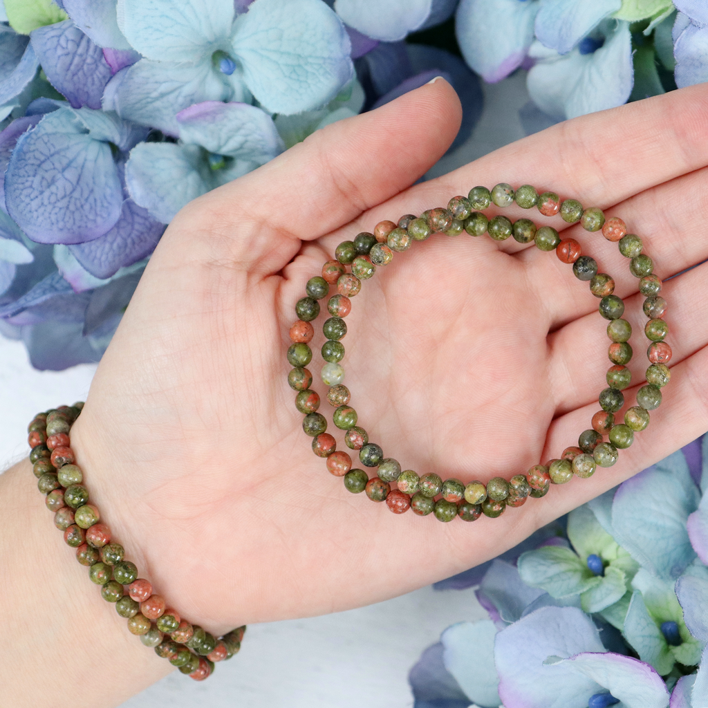 Unakite Jasper Beaded Bracelet – natural Unakite Jasper crystal bracelet by Crystalvana