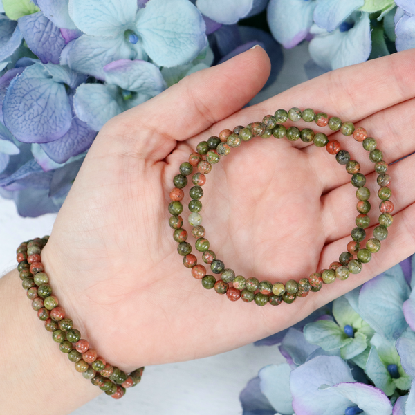 Unakite Jasper Beaded Bracelet – natural Unakite Jasper crystal bracelet by Crystalvana