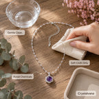 Vintage amethyst necklace in beige gift box ready for gifting, Crystalvana